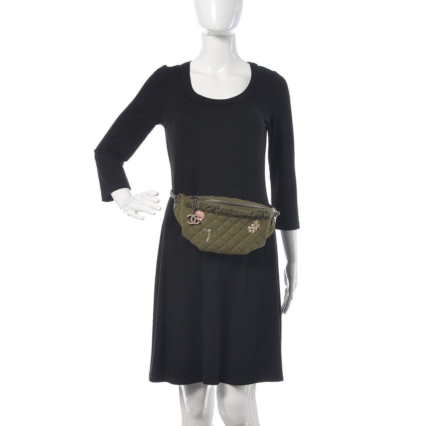 Canvas Lambskin Quilted Coco Cuba Charms Waist Bag Khaki