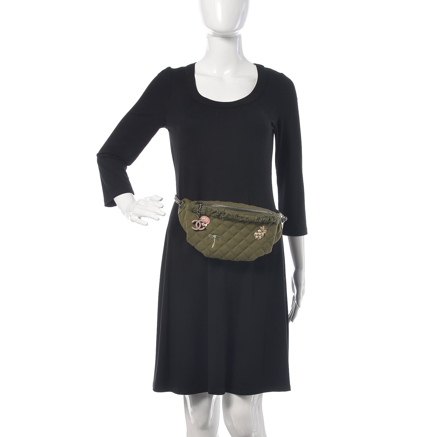 Chanel Canvas Lambskin Quilted Coco Cuba Charms Waist Bag Khaki 2 of 8