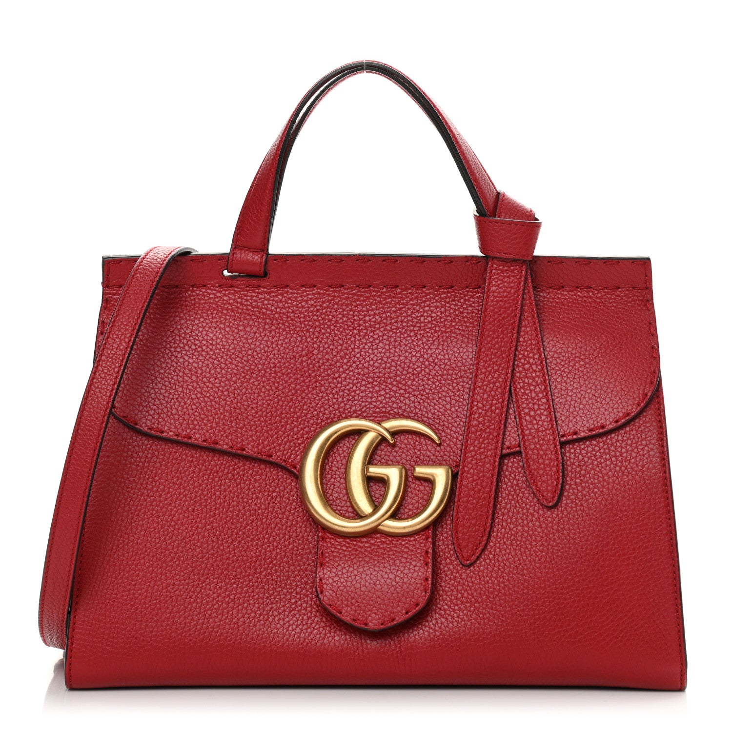 Gucci Calfskin Small GG Marmont Top Handle Bag Vulcanic Red 1 of 13