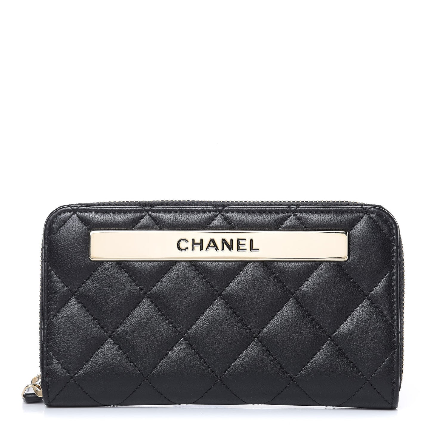 Lambskin Quilted Small Trendy CC Zip Around Wallet Black