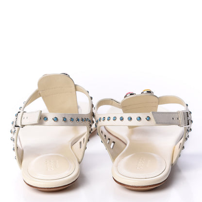Gucci Calfskin Jeweled Thong Sandals 38.5 Off White 6 of 13