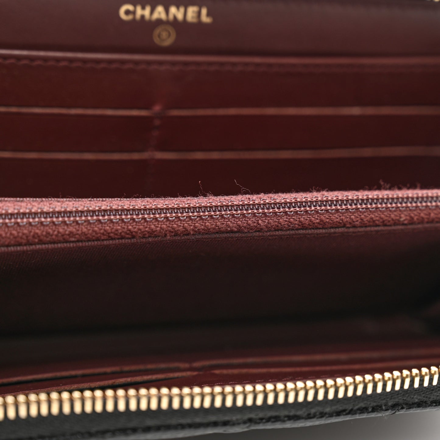 Caviar Quilted Large Gusset Zip Around Wallet Black