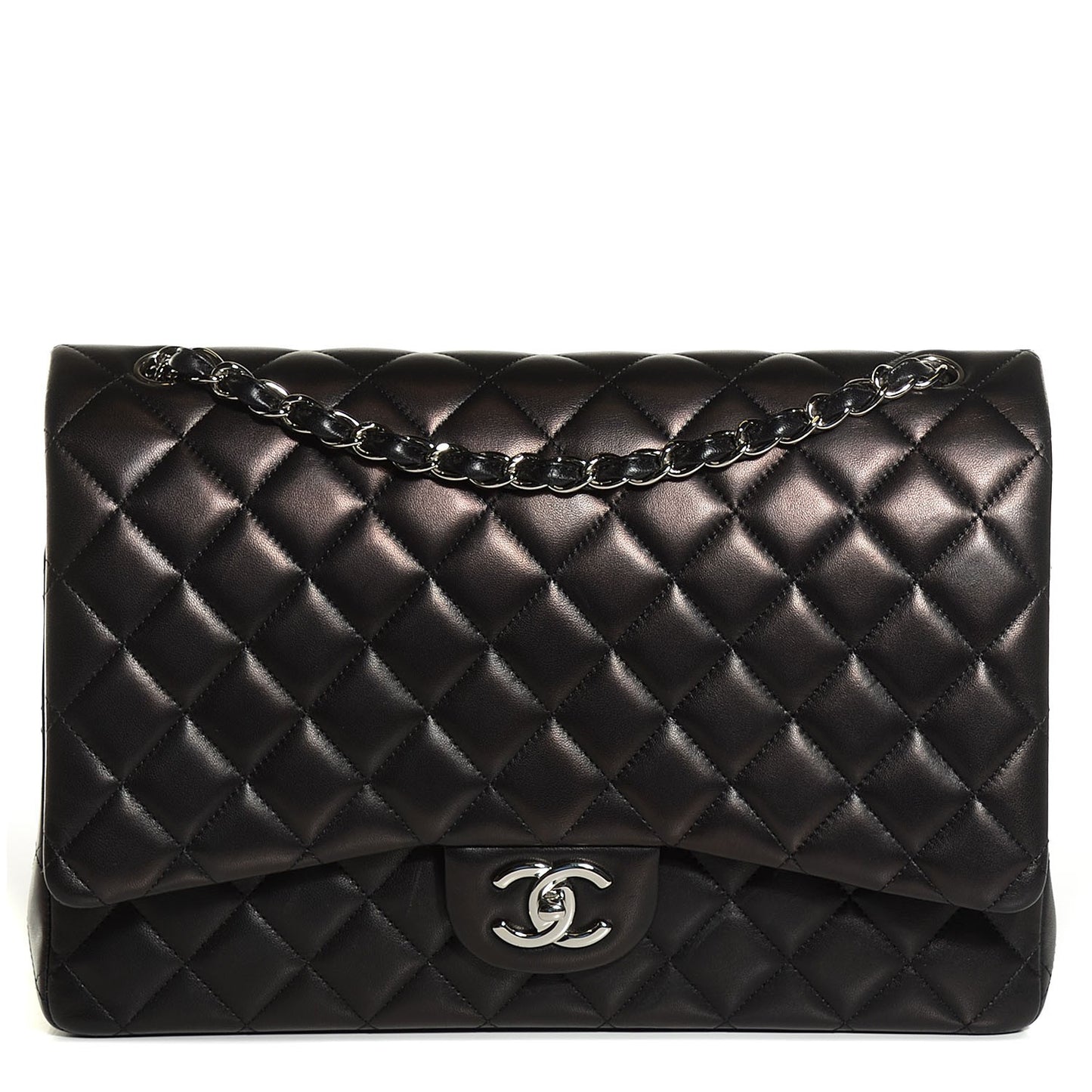 Lambskin Quilted Maxi Double Flap Black