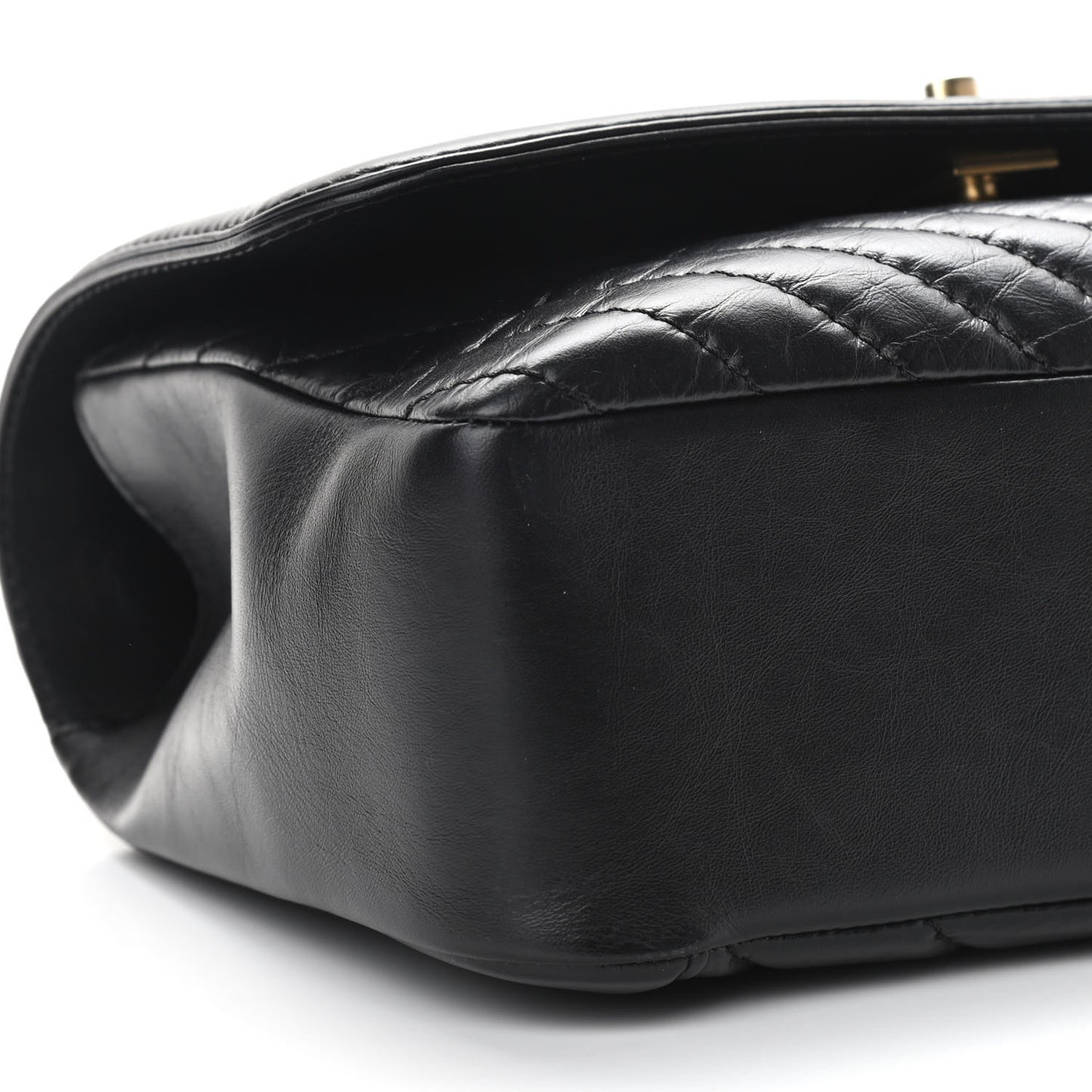 Calfskin Chevron Quilted Top Handle Flap Black