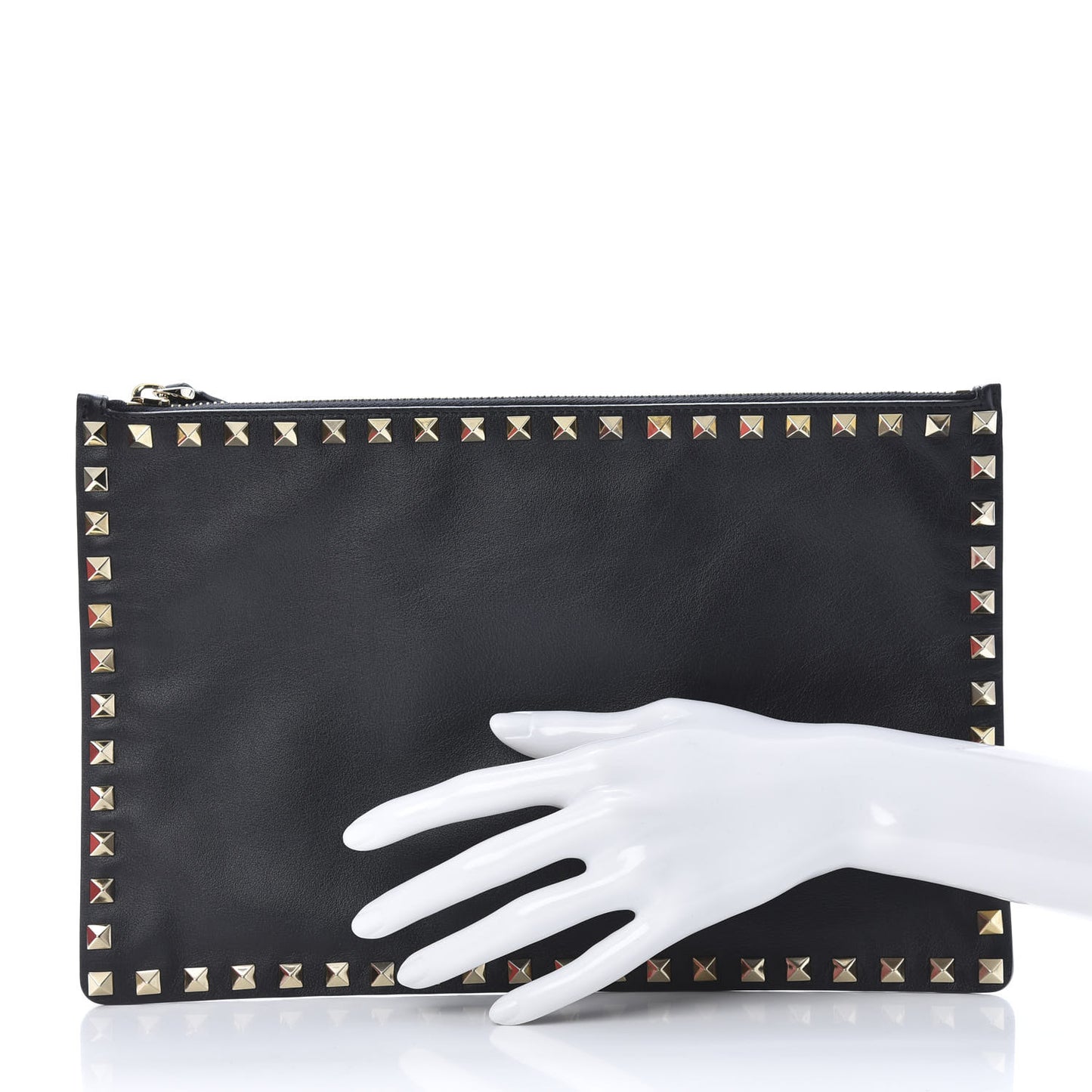 Vitello Large Rockstud Zip Pouch Black