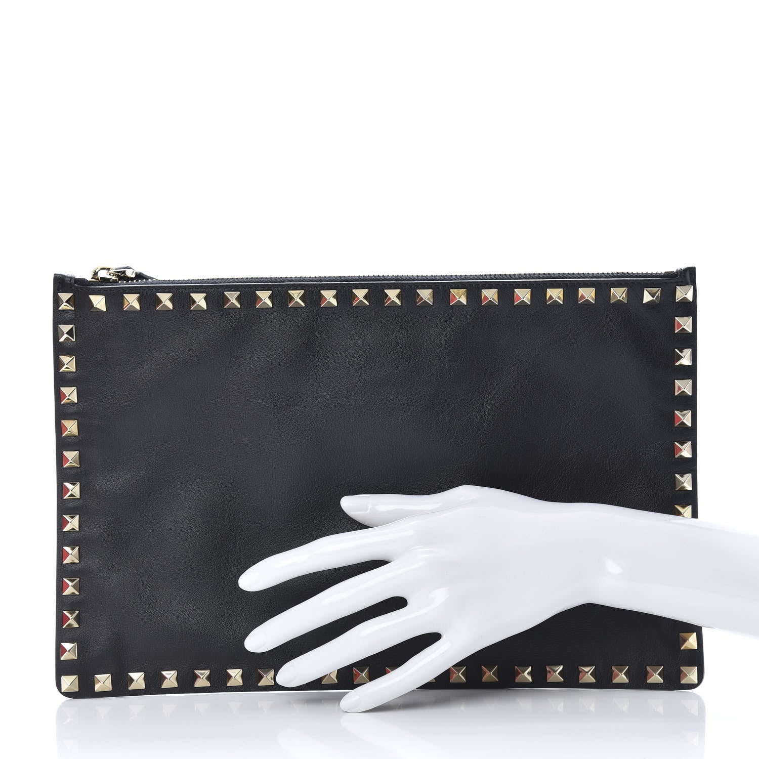 Valentino Garavani Vitello Large Rockstud Zip Pouch Black 2 of 8