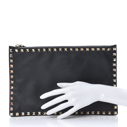 Valentino Garavani Vitello Large Rockstud Zip Pouch Black 2 of 8