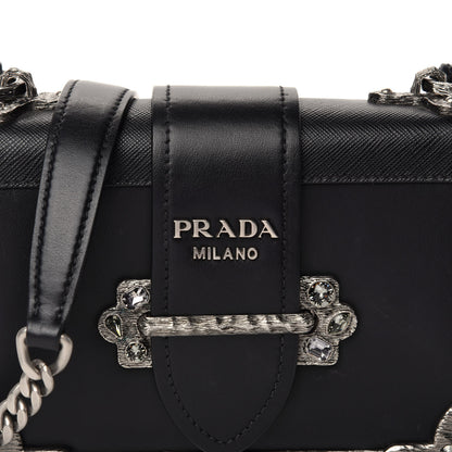 Prada Crystal City Calf Saffiano Cahier Shoulder Bag Black 9 of 9