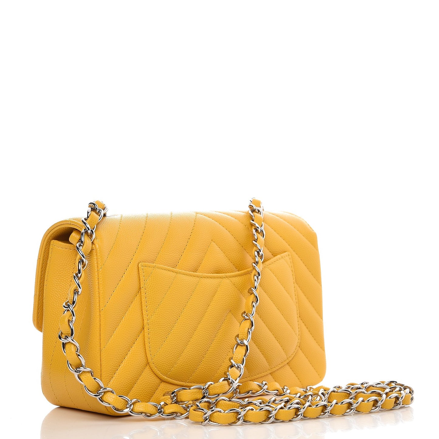 Caviar Chevron Quilted Mini Rectangular Flap Yellow