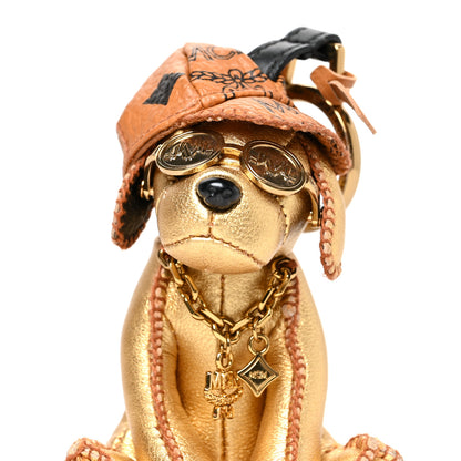 MCM Metallic Visetos Dog Key Ring Bag Charm Gold Cognac 8 of 8