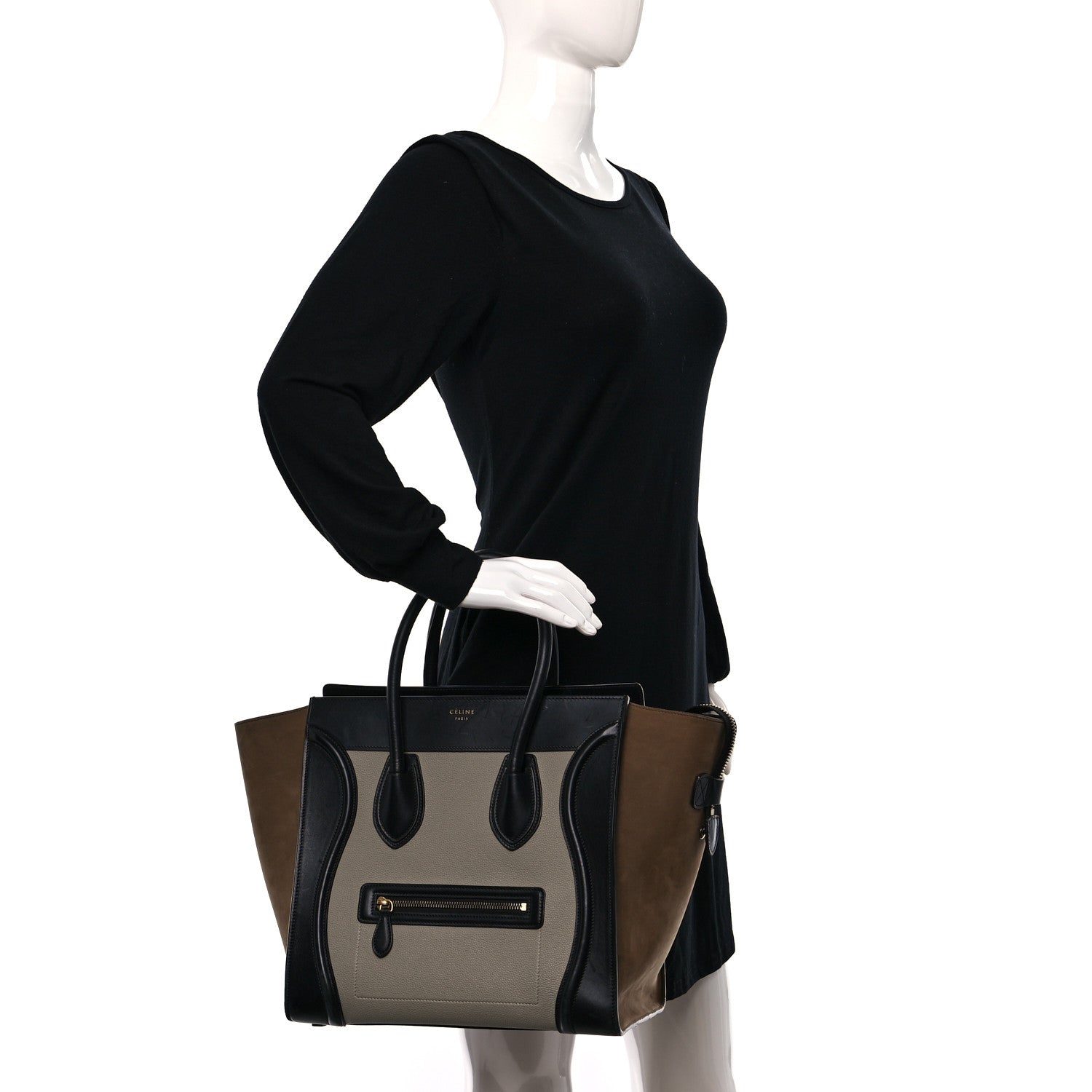 Celine Baby Grained Calfskin Nubuck Mini Tri-Color Luggage Khaki 3 of 11