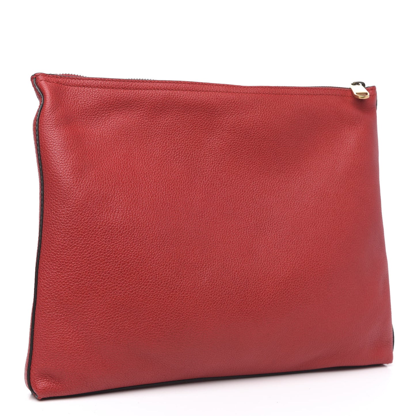 Pebbled Calfskin Medium Logo Portfolio Clutch Hibiscus Red