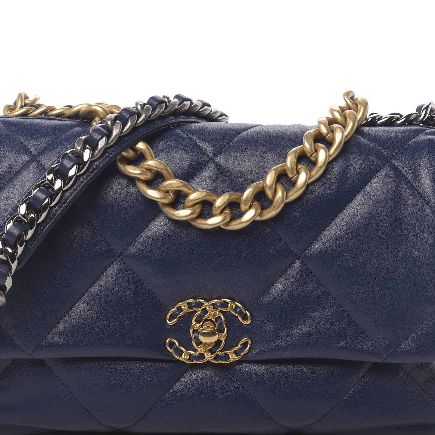 Goatskin Quilted Medium 19 Flap Dark Blue