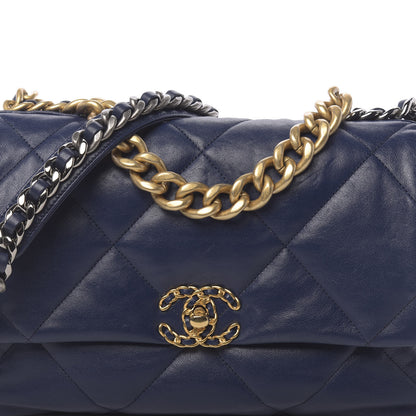 Chanel Goatskin Quilted Medium 19 Flap Dark Blue 10 of 15