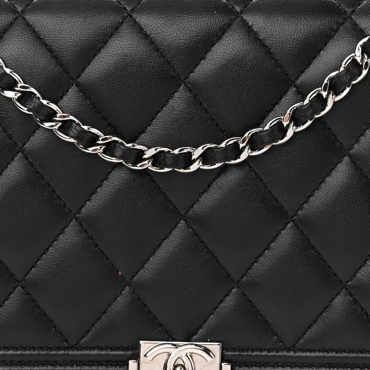 Lambskin Quilted Boy Wallet On Chain WOC Black