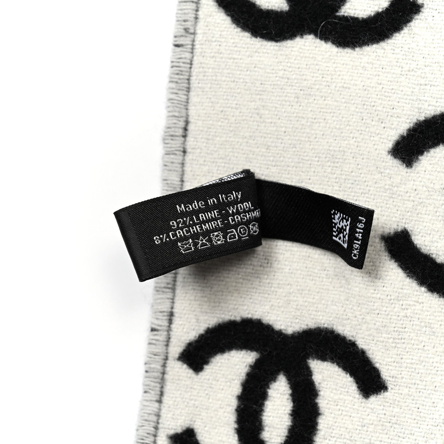 Chanel Wool Cashmere CC Scarf Black White 4 of 5