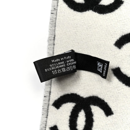Chanel Wool Cashmere CC Scarf Black White 4 of 5