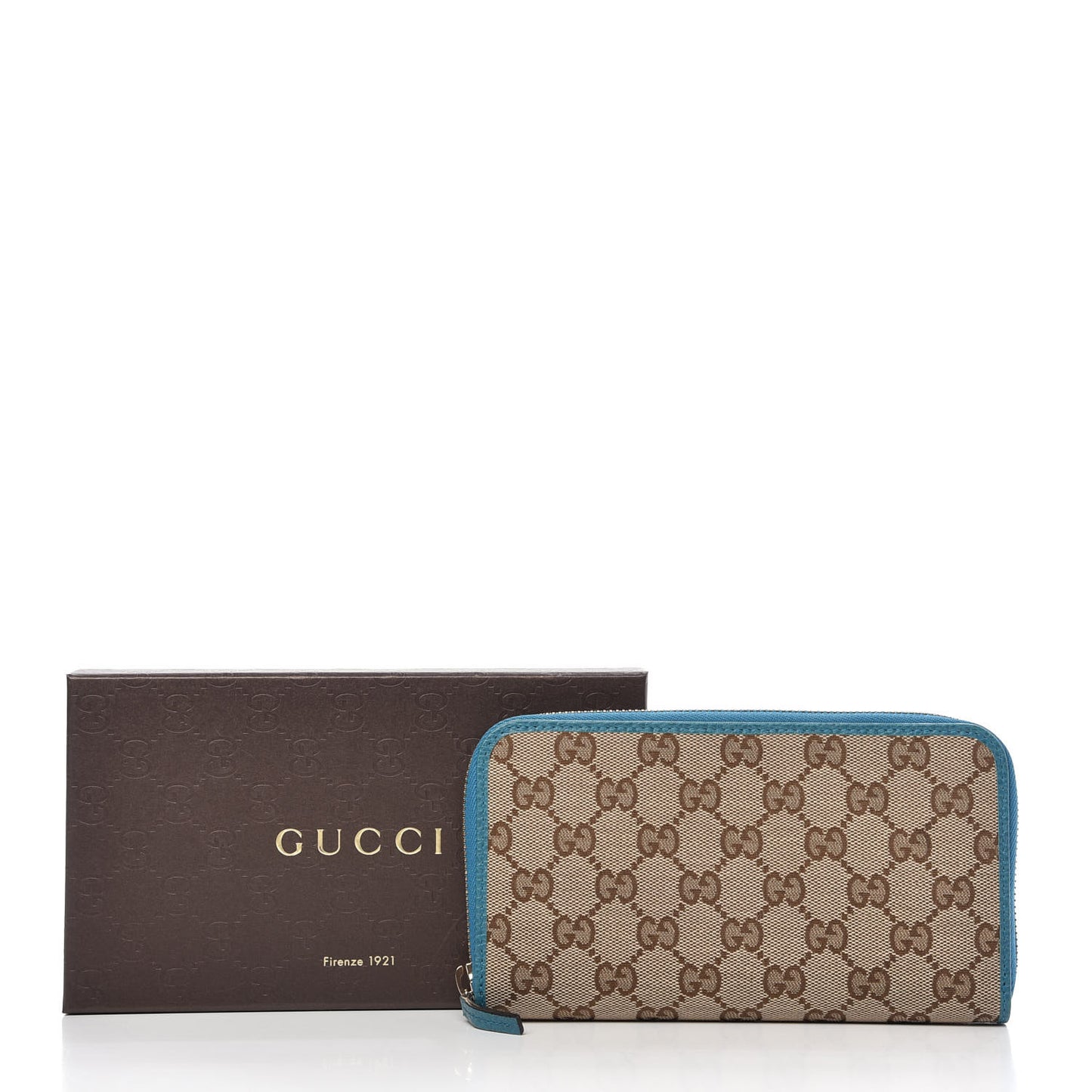 Monogram Dollar Calfskin Zip Around Wallet Beige Ebony Deep Cobalt