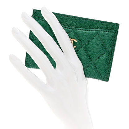 Chanel Metallic Caviar Quilted Card Holder Green 2 of 9
