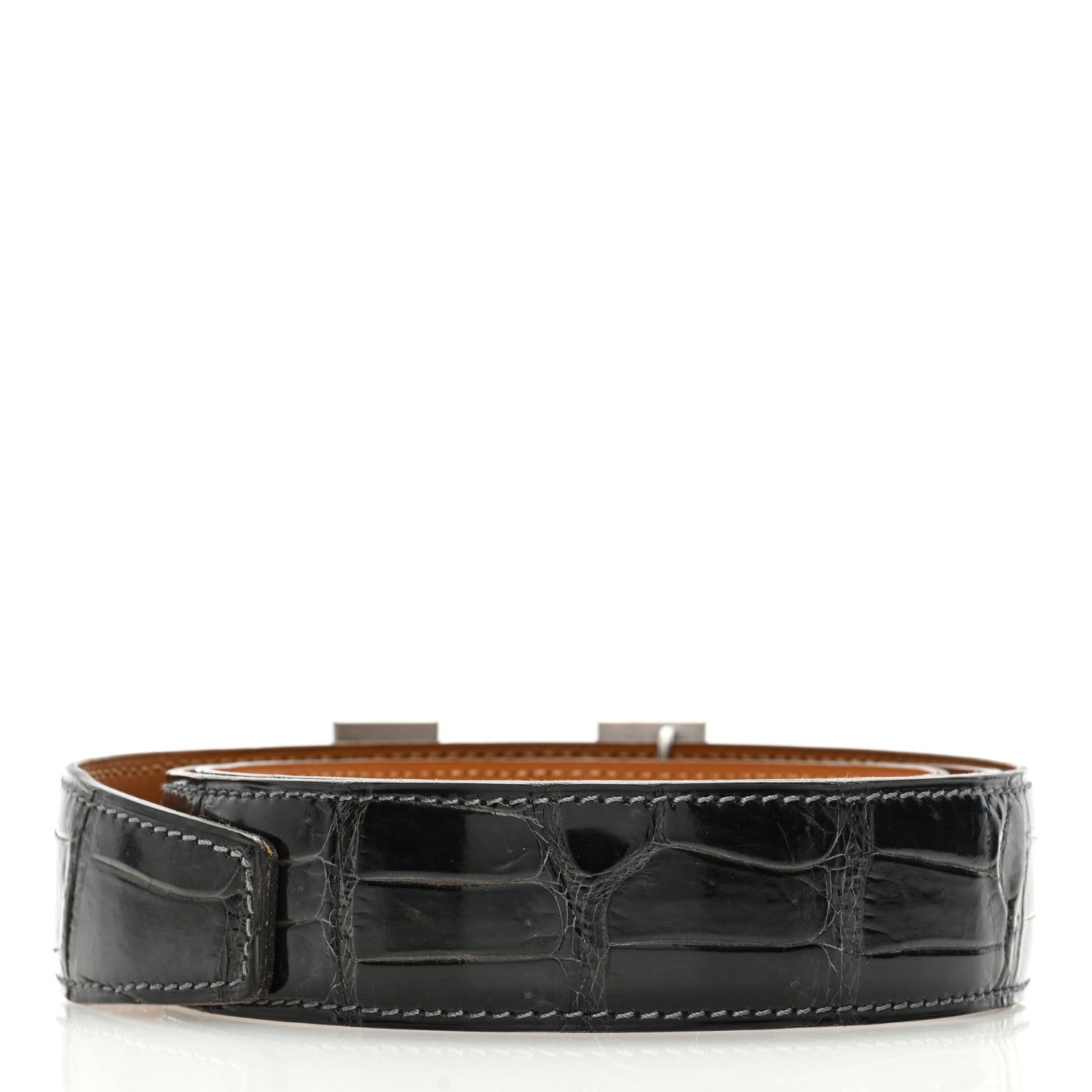 Hermes Shiny Porosus Crocodile 32mm Belt 95 Black 2 of 4