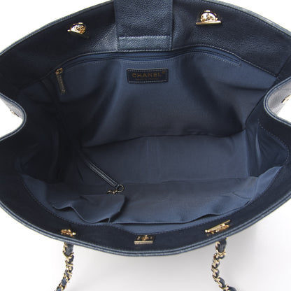 Chanel Metallic Caviar Quilted Large Classic Shopping Tote Dark Blue 4 of 9