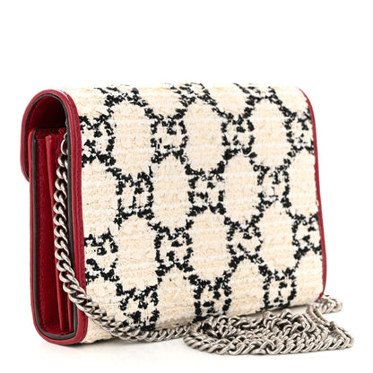Gucci Tweed GG Monogram Mini Dionysus Chain Wallet White Black Romantic Cherry 3 of 10