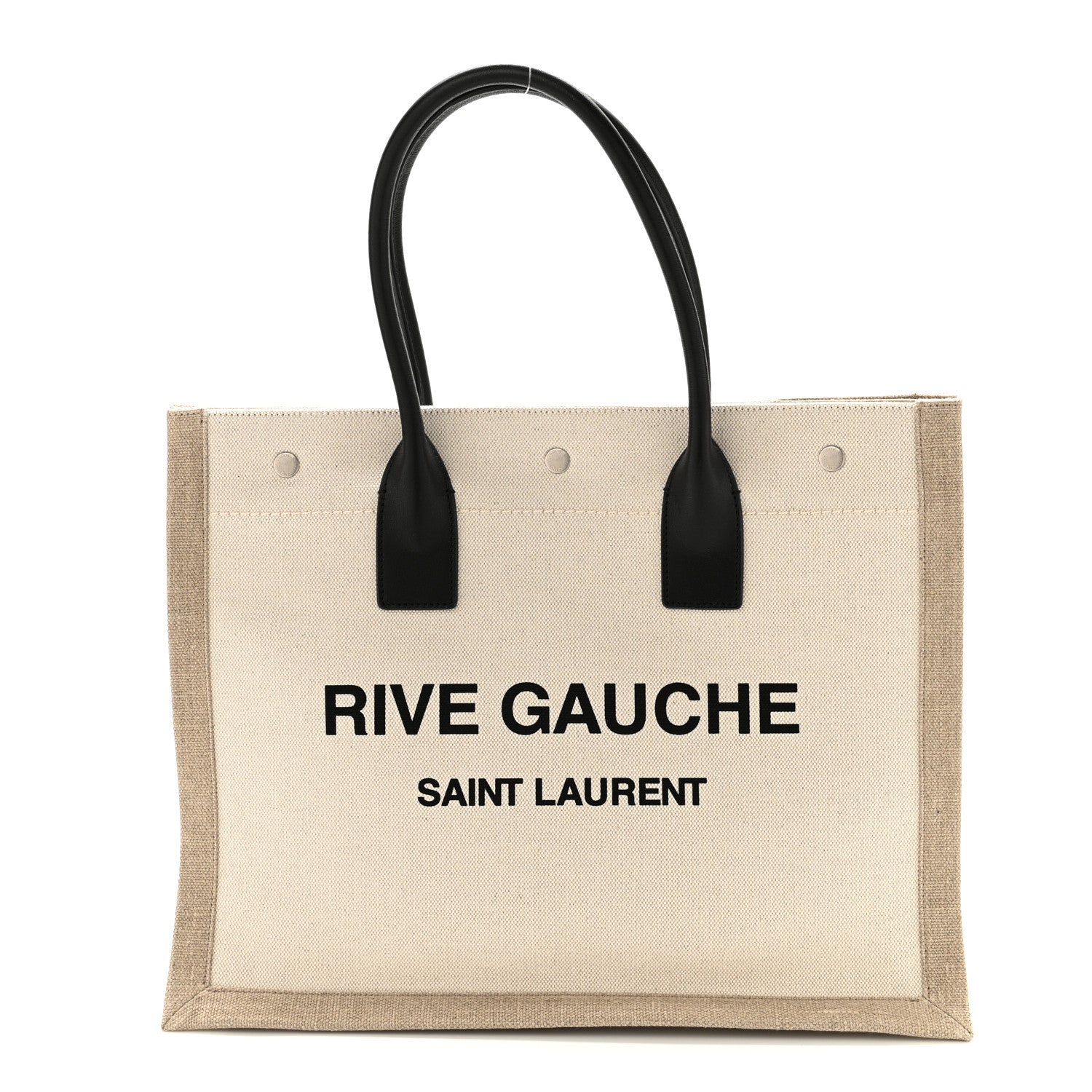 Saint Laurent Linen Calfskin Small Rive Gauche Tote Greggio Natural 1 of 10