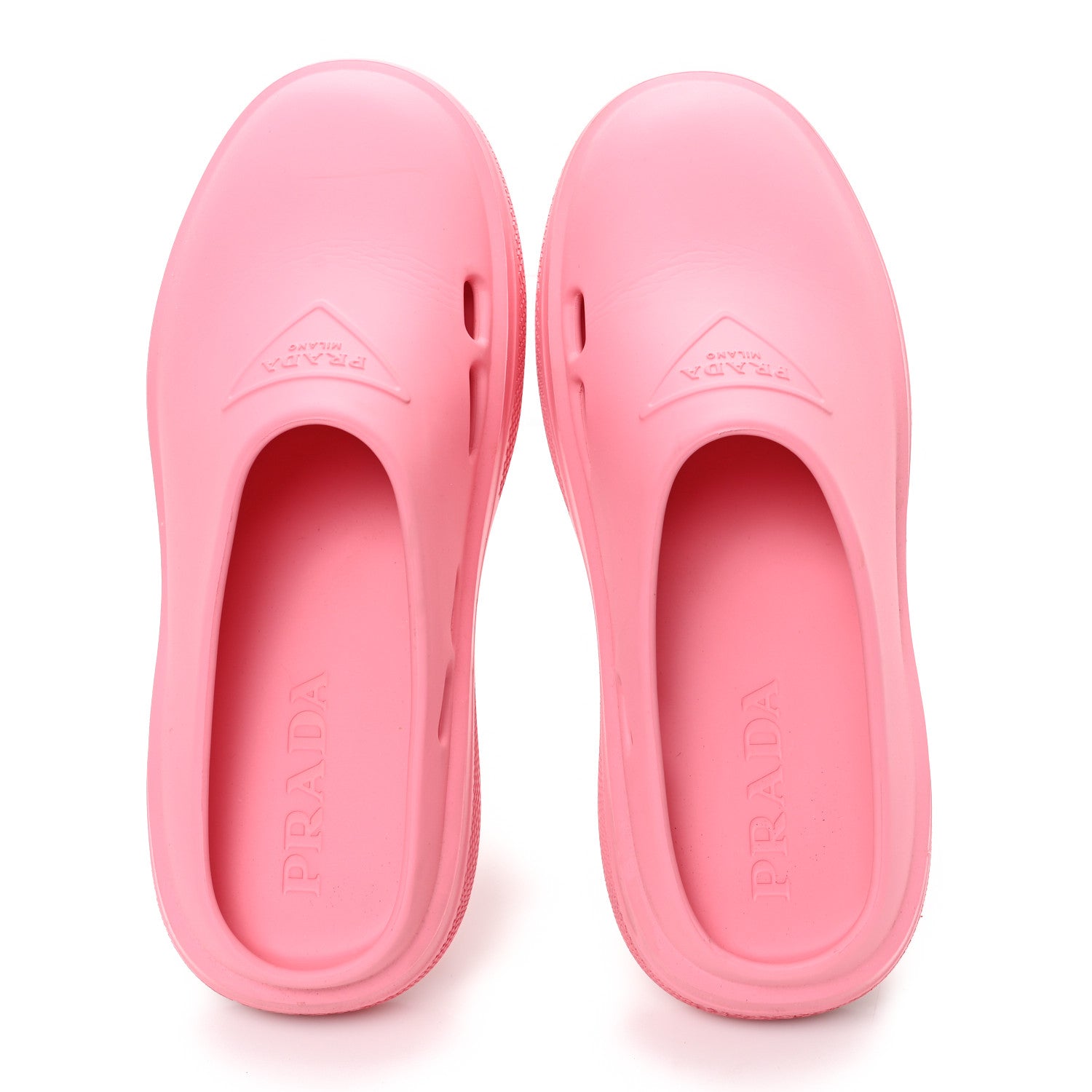 Prada Soft Mellow Rubber Triangle Logo Embossed Womens 25mm Mules 38 Begonia 2 of 10