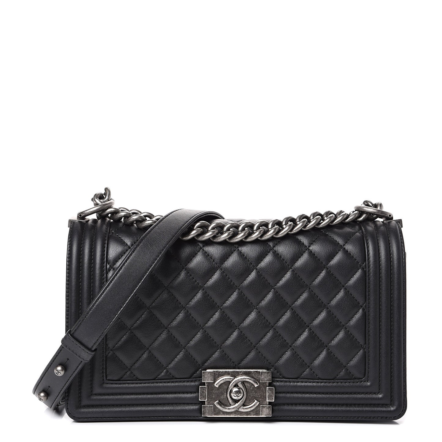 Lambskin Quilted Medium Boy Flap Black