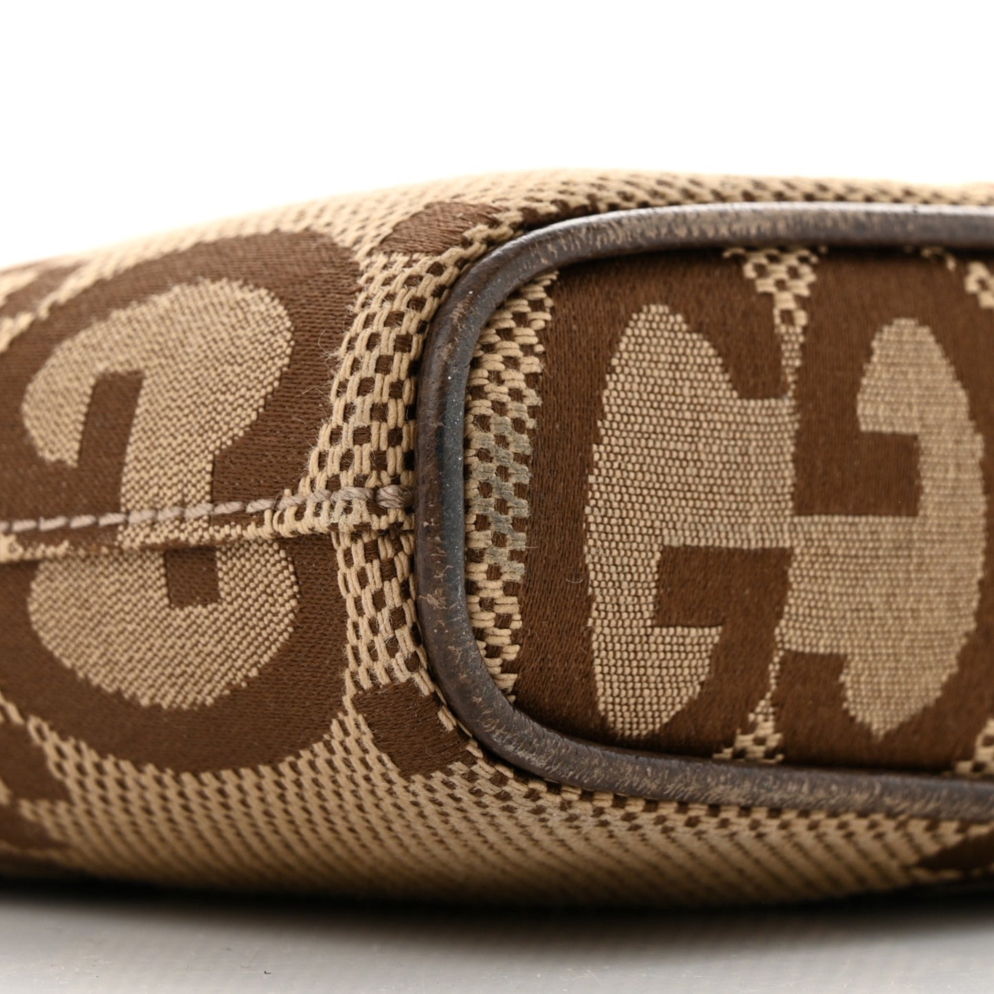 Monogram Jumbo GG Textured Dollar Calfskin Web Wristlet Messenger Bag Camel Ebony New Acero