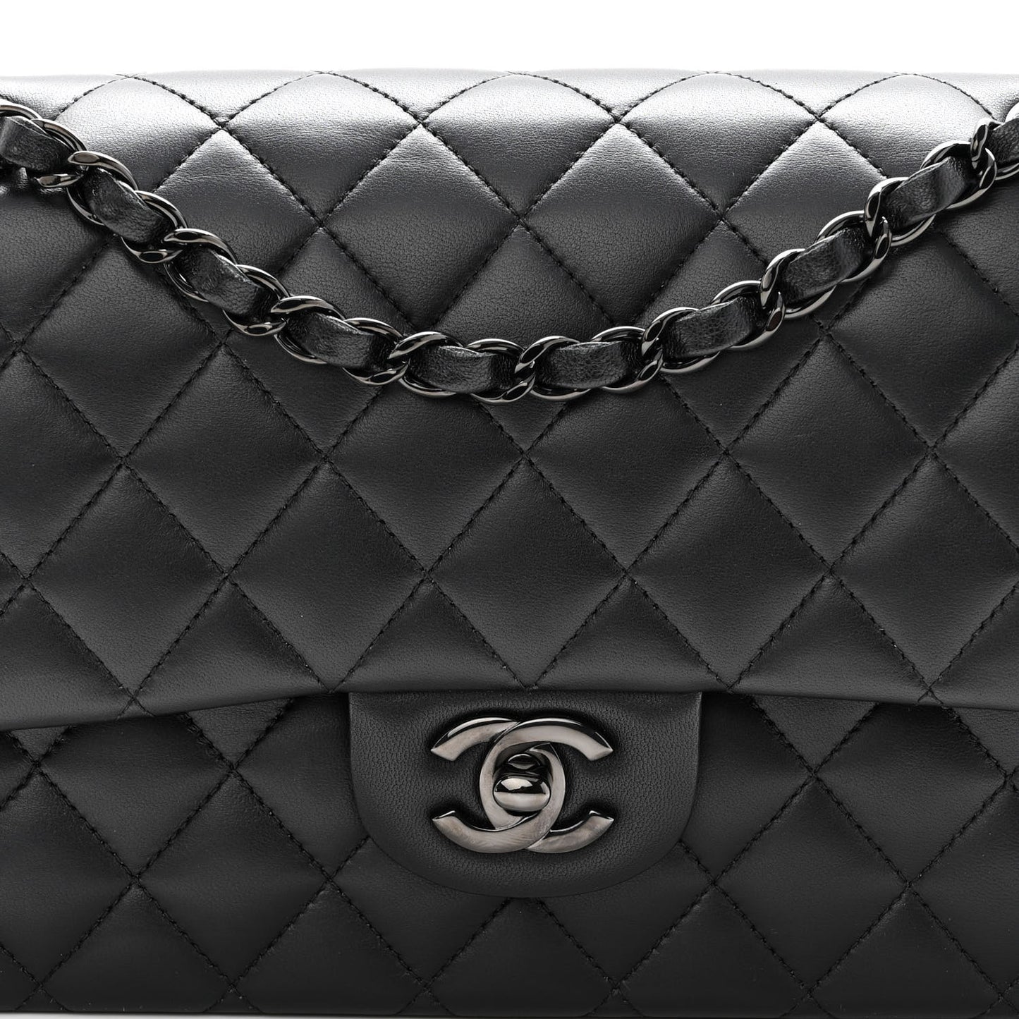Lambskin Quilted Medium Double Flap So Black