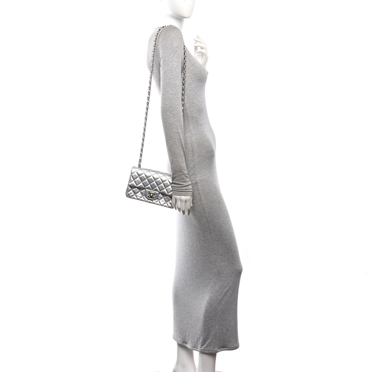 Chanel Metallic Lambskin Quilted Mini Rectangular Flap Silver 2 of 11