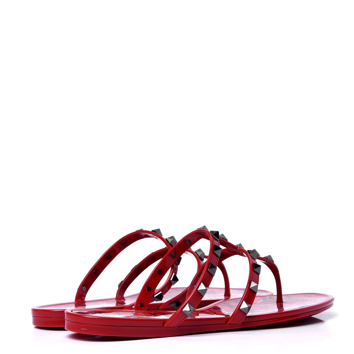 Valentino Garavani PVC Jelly Rockstud Le Rouge Caged Flat Thong Sandals 38 Lipstick 3 of 6