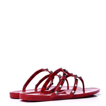 Valentino Garavani PVC Jelly Rockstud Le Rouge Caged Flat Thong Sandals 38 Lipstick 3 of 6
