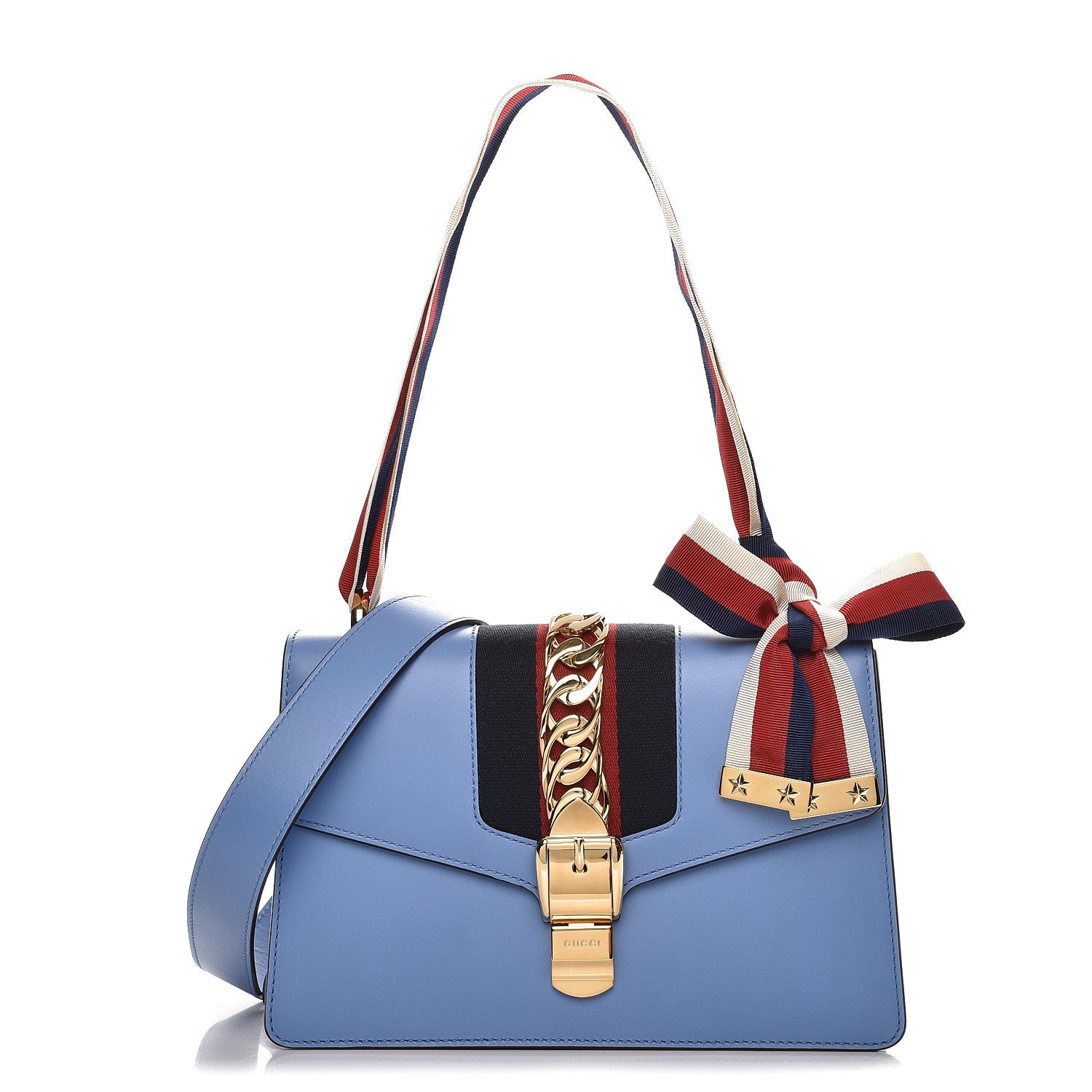 Gucci Calfskin Small Sylvie Shoulder Bag Clear Sky Blue 1 of 7