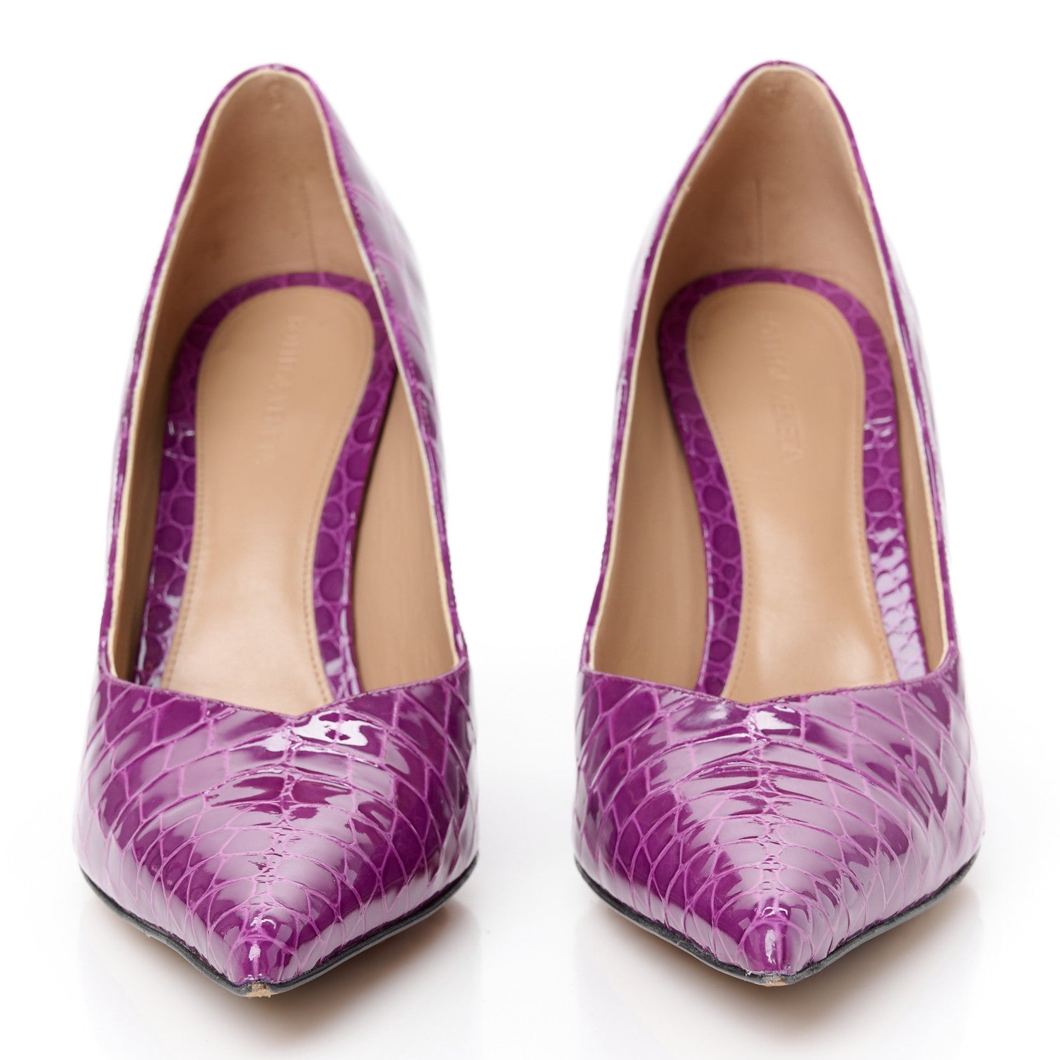 Bottega Veneta Gloss Calfskin Crocodile Embossed Punta Wedge Heels 40 Venom 3 of 9