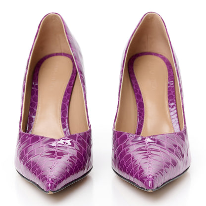 Bottega Veneta Gloss Calfskin Crocodile Embossed Punta Wedge Heels 40 Venom 3 of 9