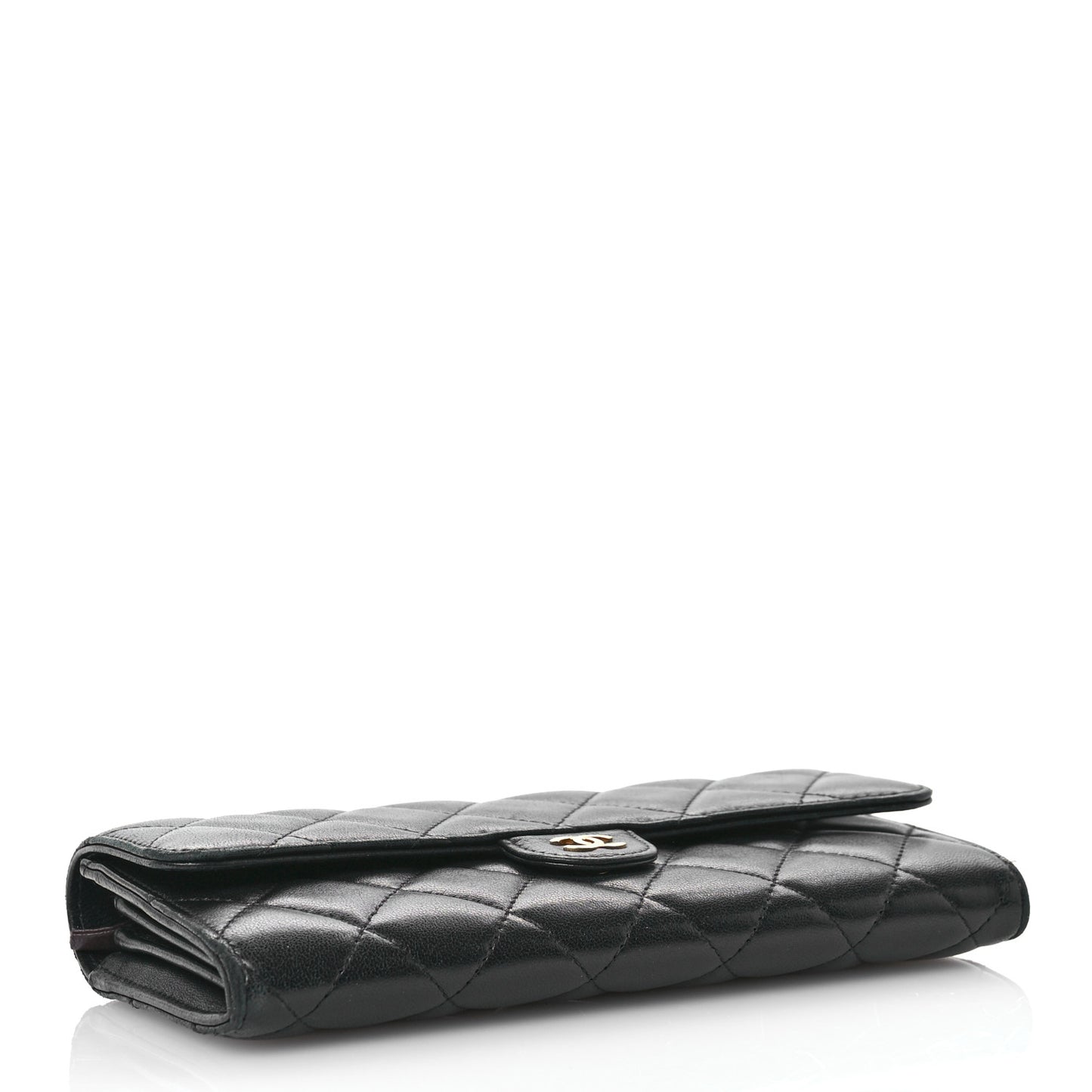 Lambskin Quilted Large Gusset Flap Wallet Black