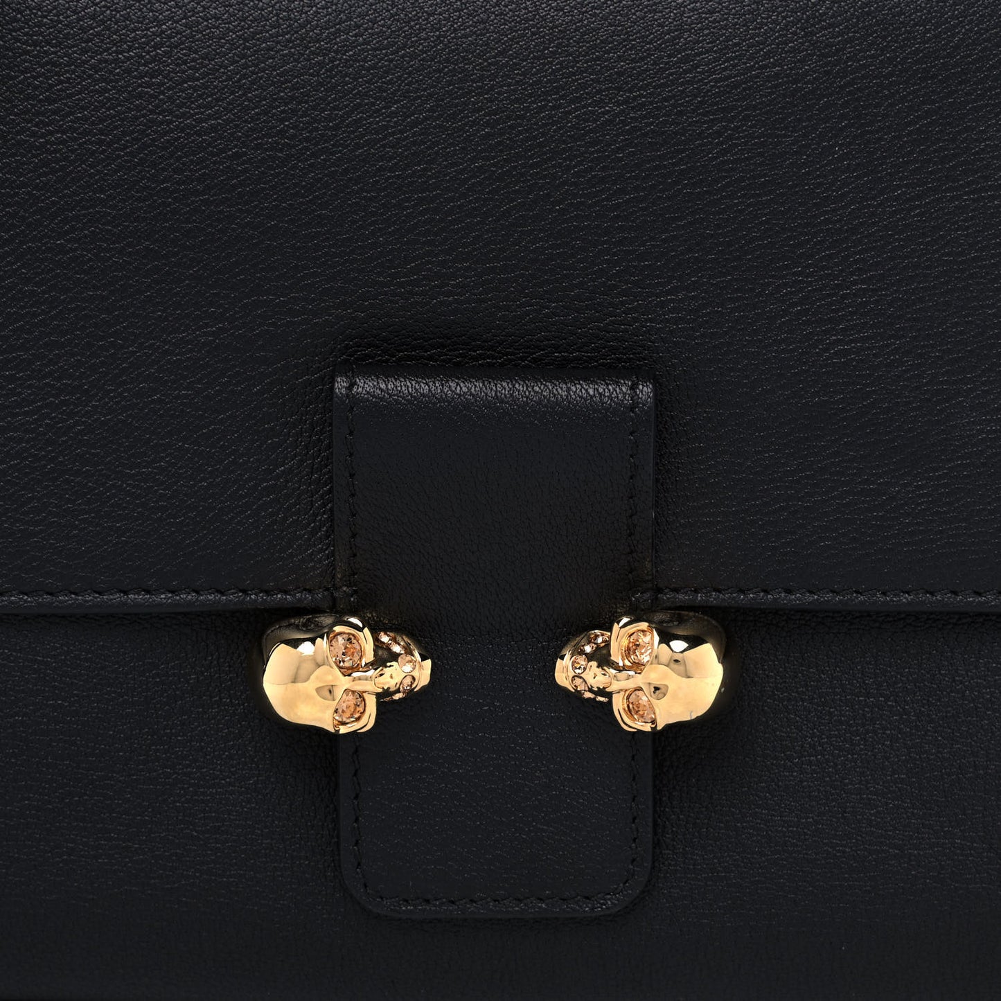 Calfskin Small Twin Skull Chain Crossbody Black