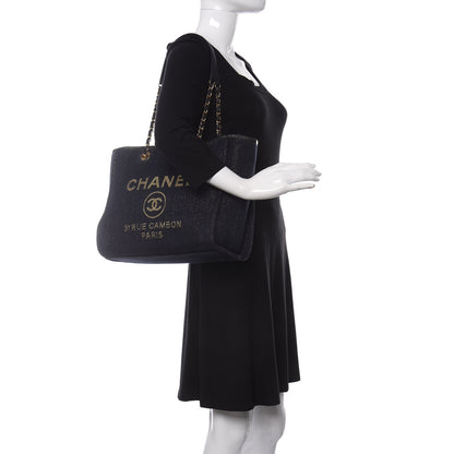 Chanel Lurex Canvas Small Deauville Tote Navy Blue Gold 2 of 12