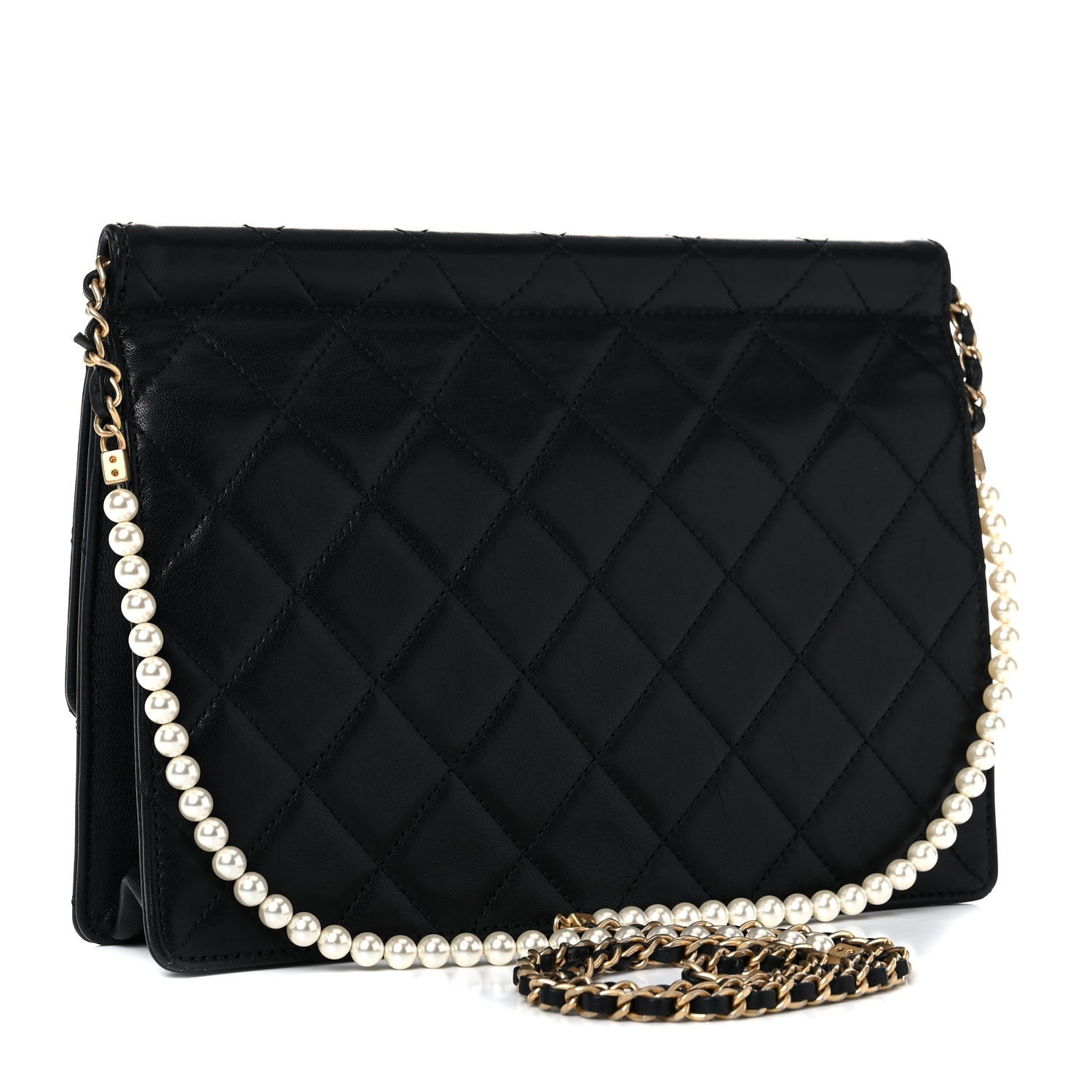 Chanel Goatskin Quilted Pearl Chain Flap Bag Black 5 of 14