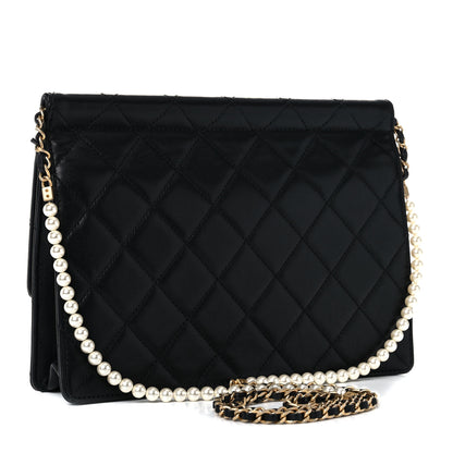 Chanel Goatskin Quilted Pearl Chain Flap Bag Black 5 of 14