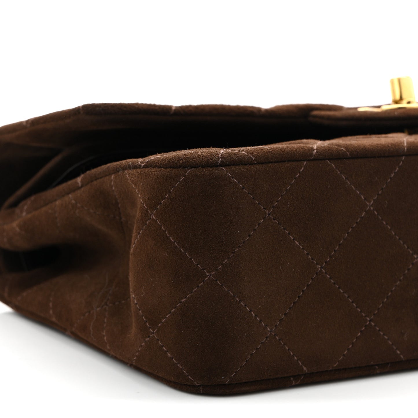 Suede Quilted Small Double Flap Dark Brown