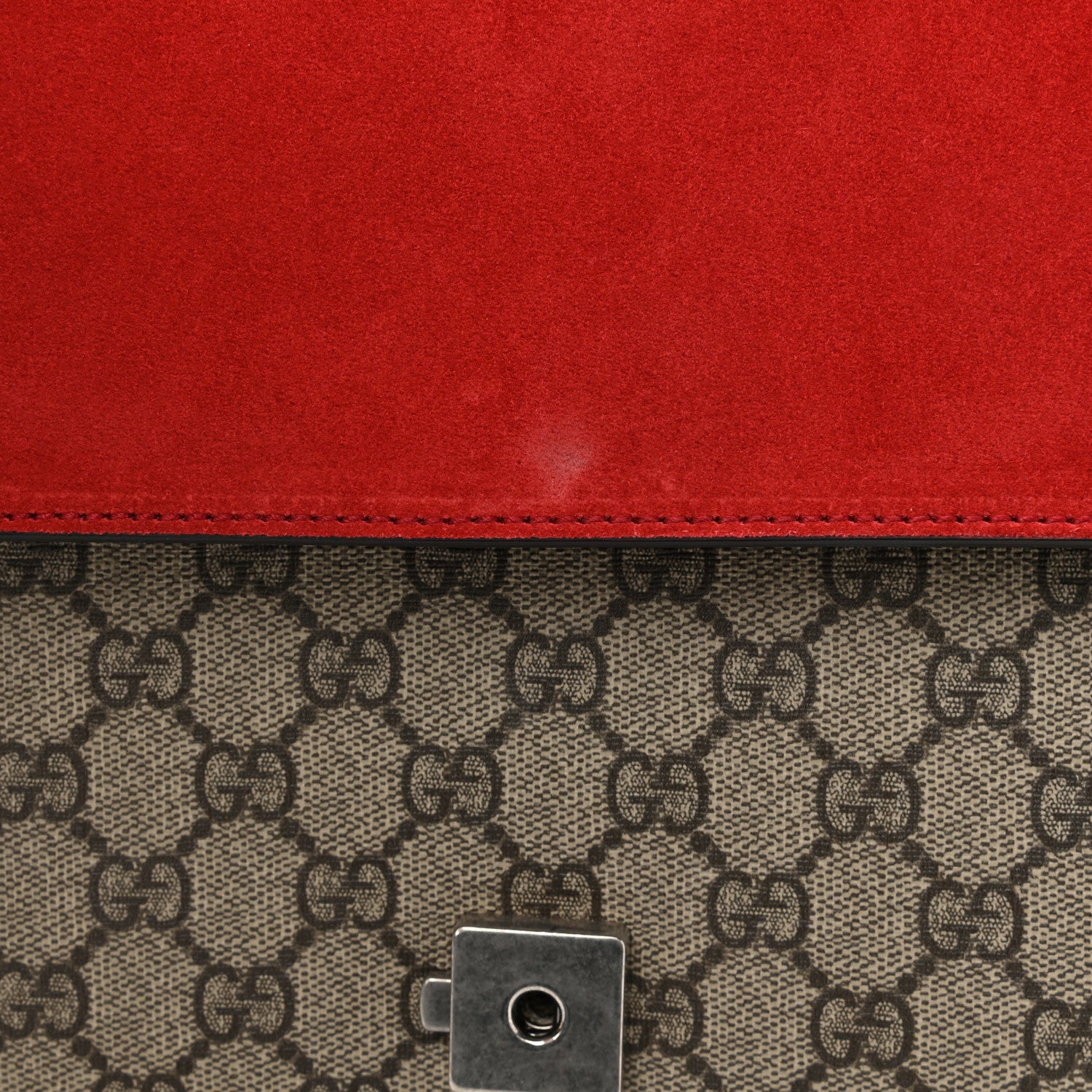 Gucci GG Supreme Monogram Suede Cudu Medium Dionysus Shoulder Bag Beige Ebony Vulcanic Red 15 of 16