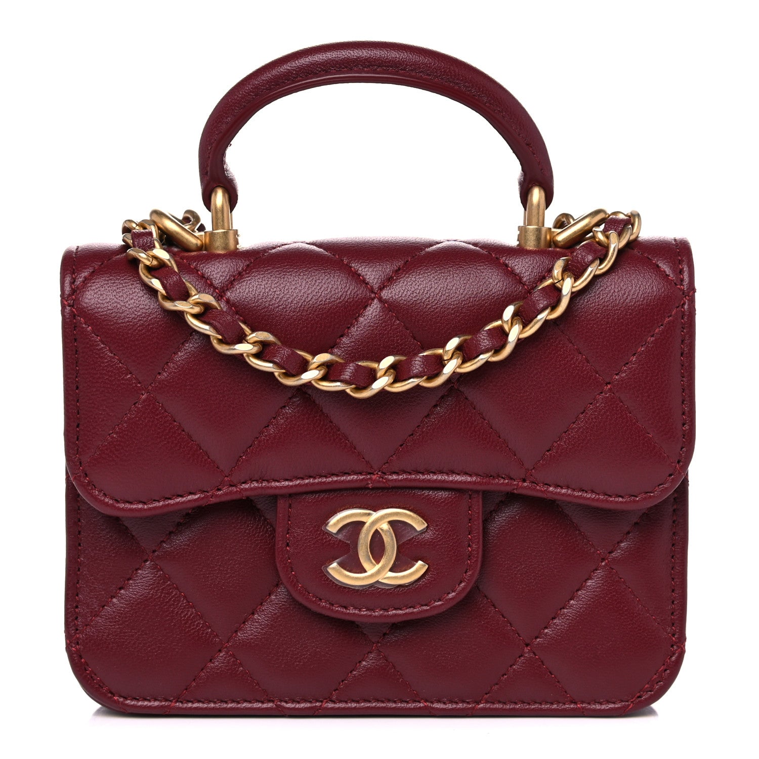 Chanel Lambskin Quilted Top Handle Flap Coin Purse With Chain Burgundy 1 of 8