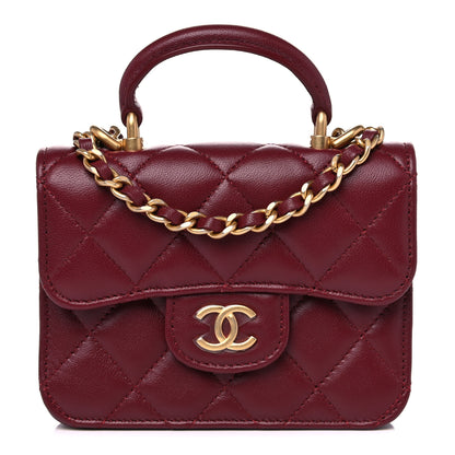 Chanel Lambskin Quilted Top Handle Flap Coin Purse With Chain Burgundy 1 of 8