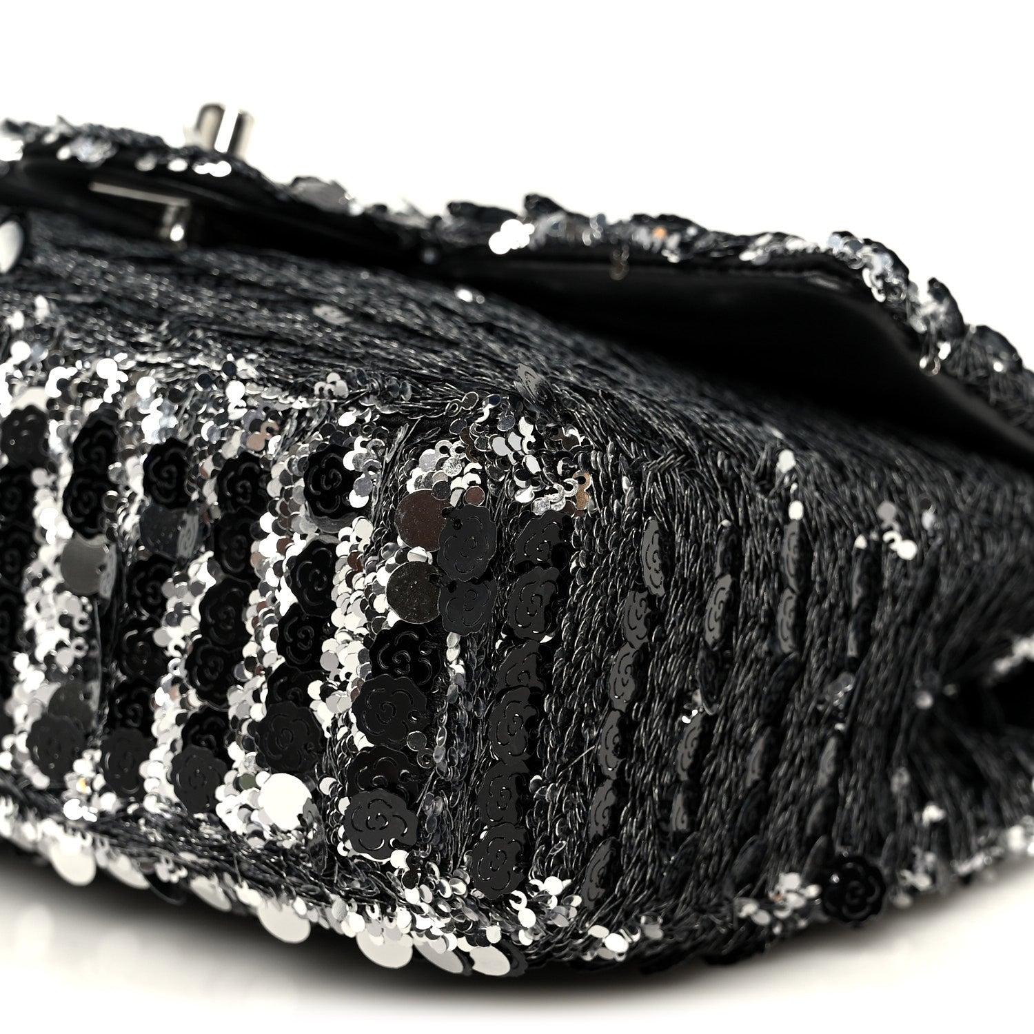 Chanel Sequin Camellia Small Single Flap Silver Black 11 of 12
