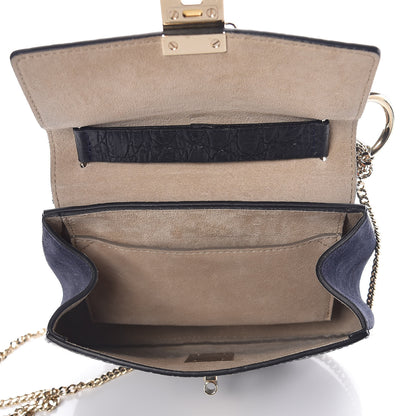 Chloe Calfskin Crocodile Embossed Mini Drew Shoulder Bag Navy 7 of 8