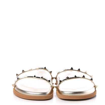 Valentino Garavani PVC Metallic Nappa Rockstud Moonwalk Flat Slide Sandals 39.5 Platino Transparent 2 of 8