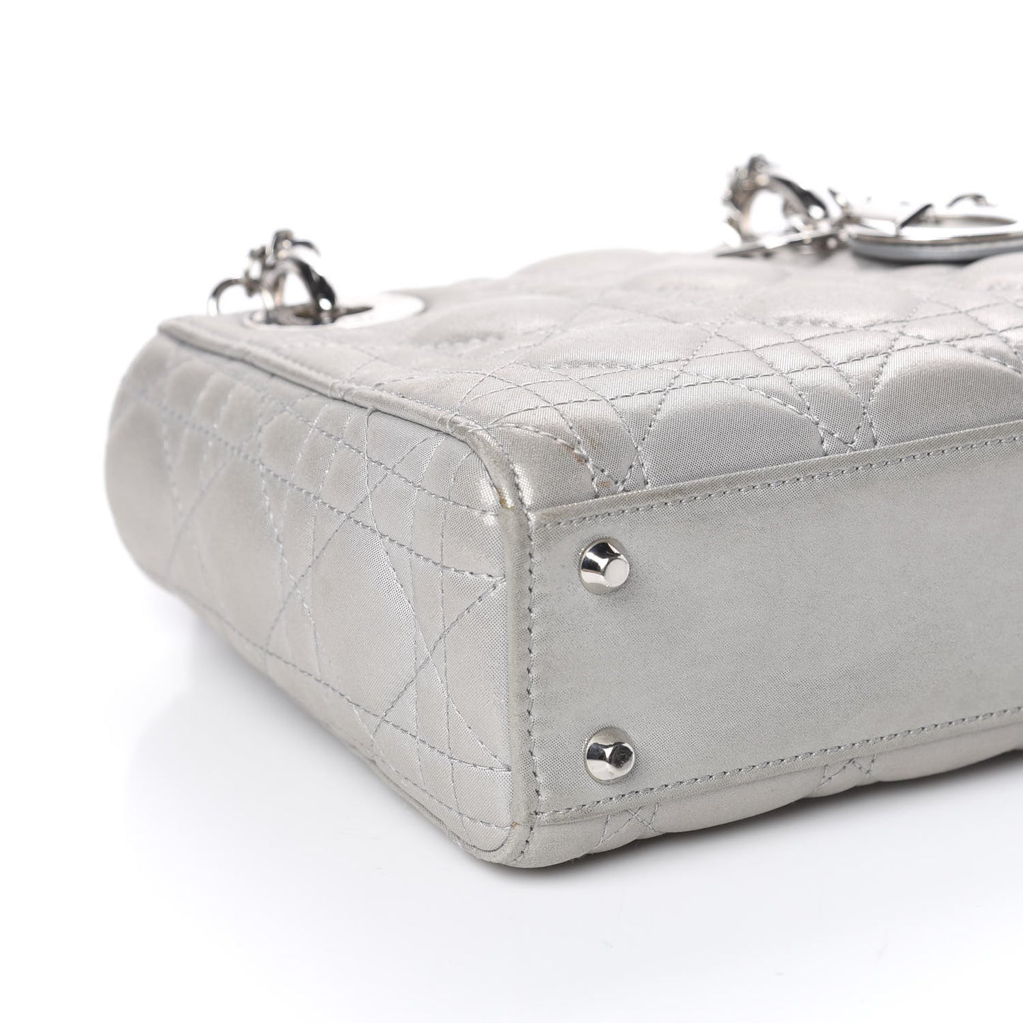 Metallic Lambskin Cannage Mini Lady Dior Grey